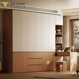 Custom Built-In Wooden Wardrobe with Hinged Doors And Storage Shelves
