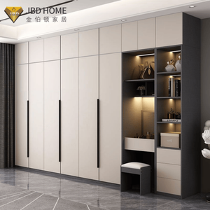 Custom Built-In Wooden Wardrobe with Hinged Doors And Storage Shelves