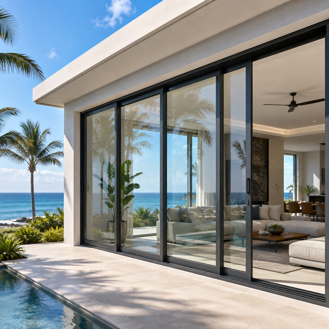Hurricane-proof sliding doors by the sea