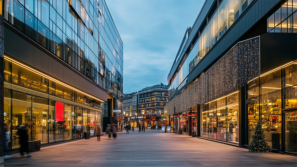 Mixed-use development with residential commercial and public areas