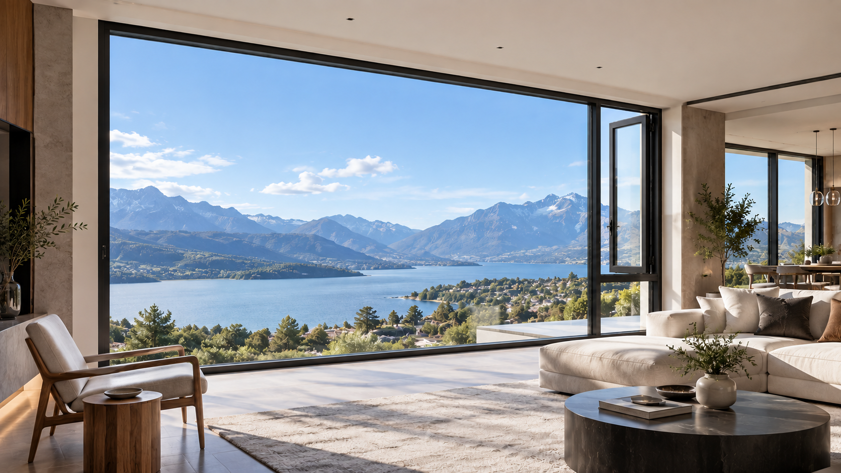 Large Fixed Aluminum Picture Window in Modern Residential Living Room