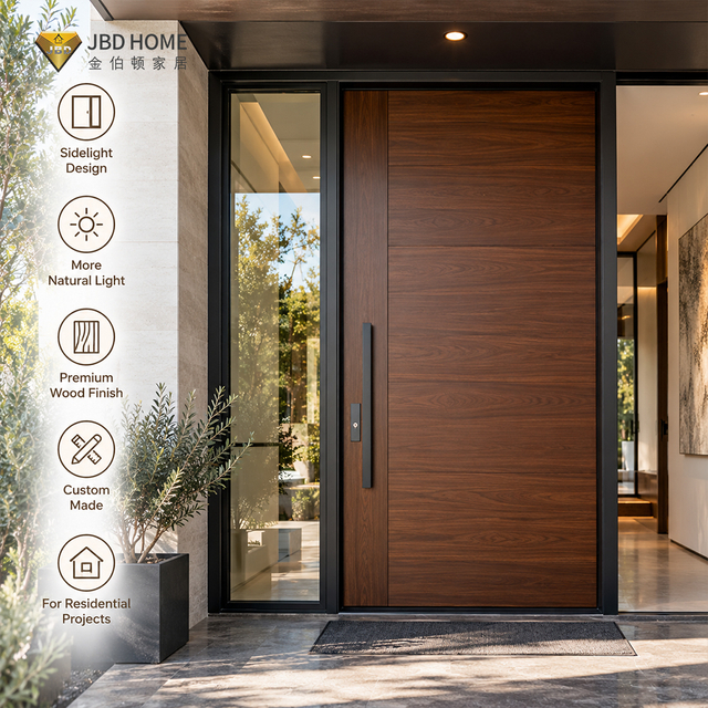 Custom Wooden Entry Door with Sidelight for Residential Projects