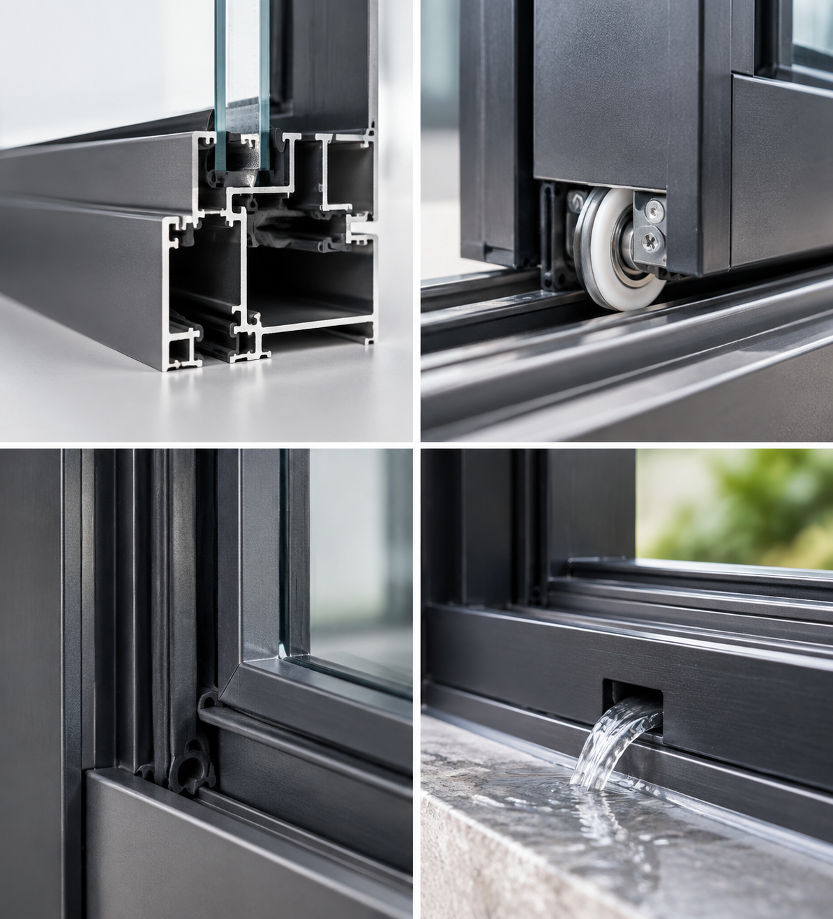 Aluminum Sliding Window Track Drainage Roller EPDM Sealing Details