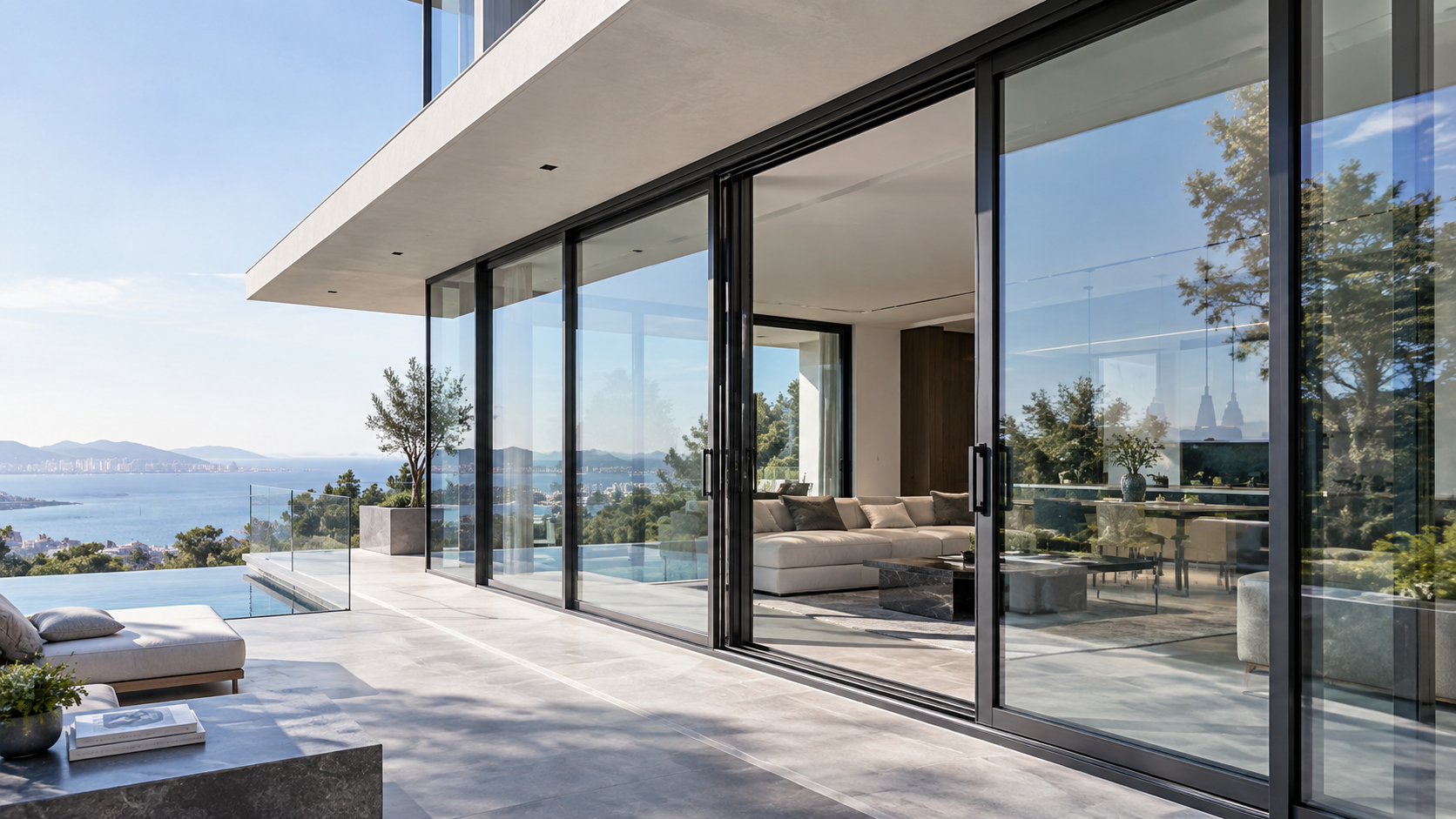 Large aluminum windows and sliding doors with insulated glass for modern building projects