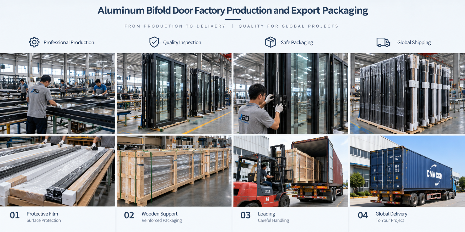 Aluminum Bifold Door Factory Production and Export Packaging