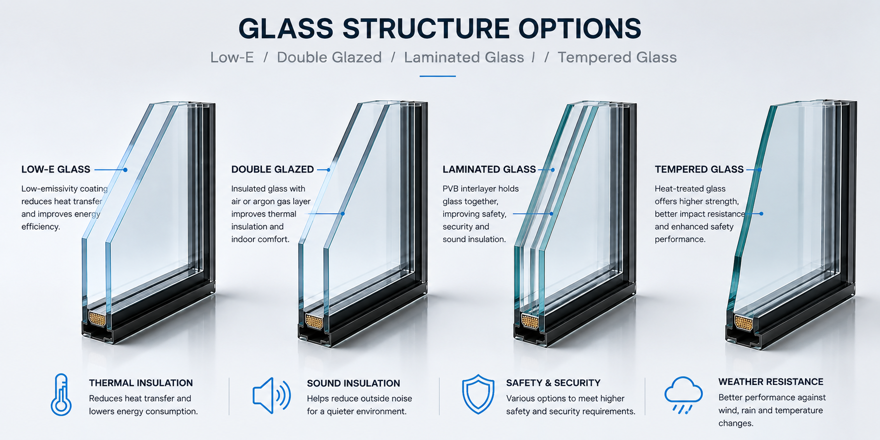 Low-E Double Glazed Glass for Aluminum Bifold Door