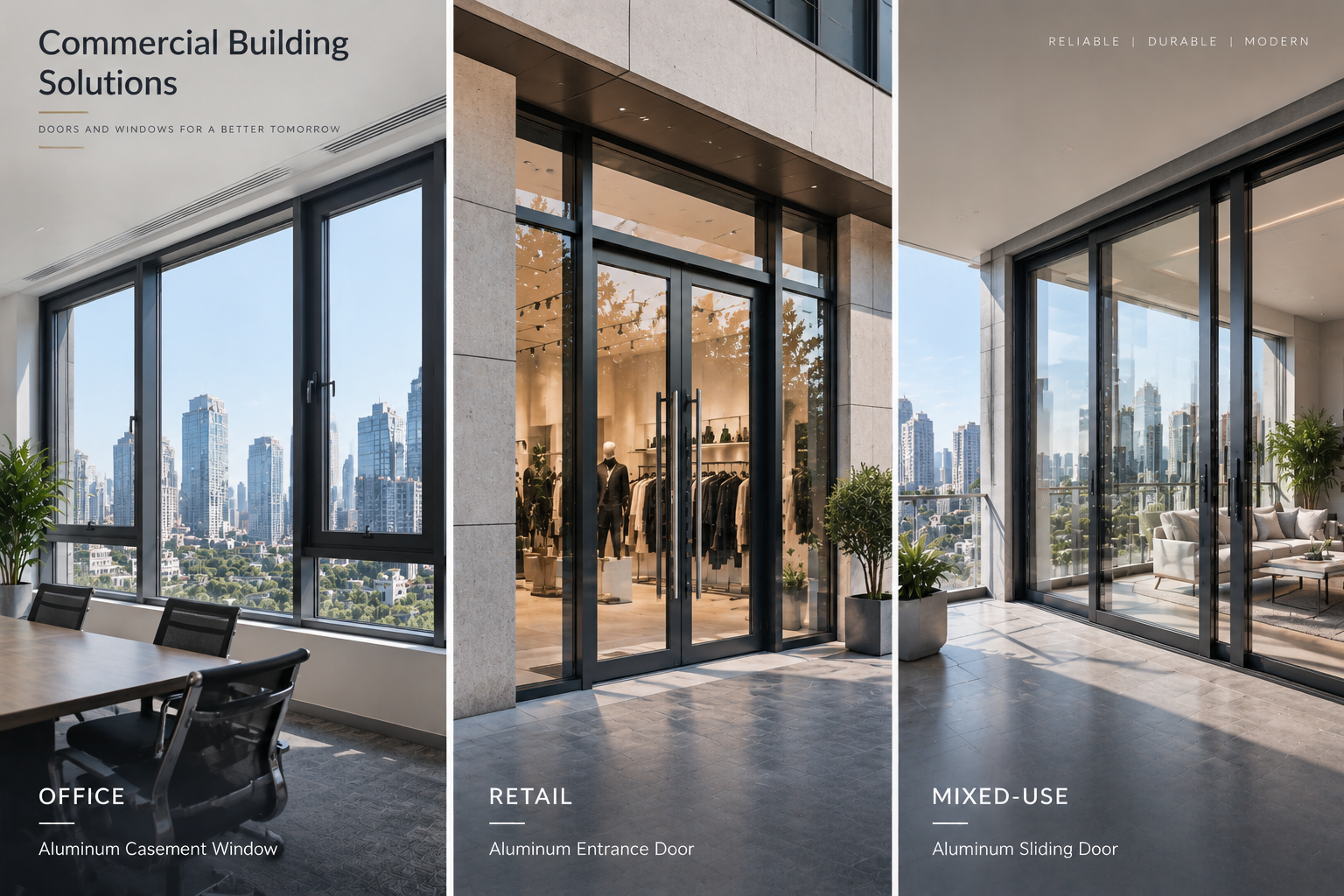 Commercial building aluminum window entrance door and sliding door applications