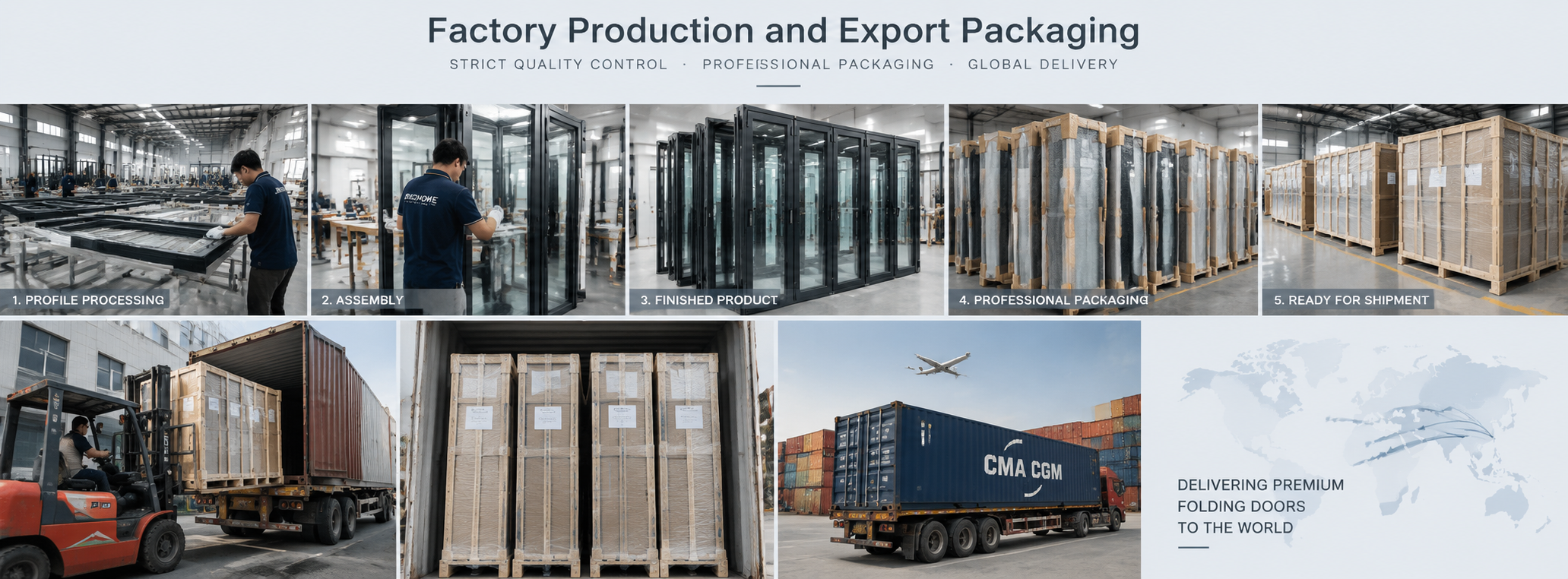 Aluminum Bifold Door Factory Production and Export Packaging