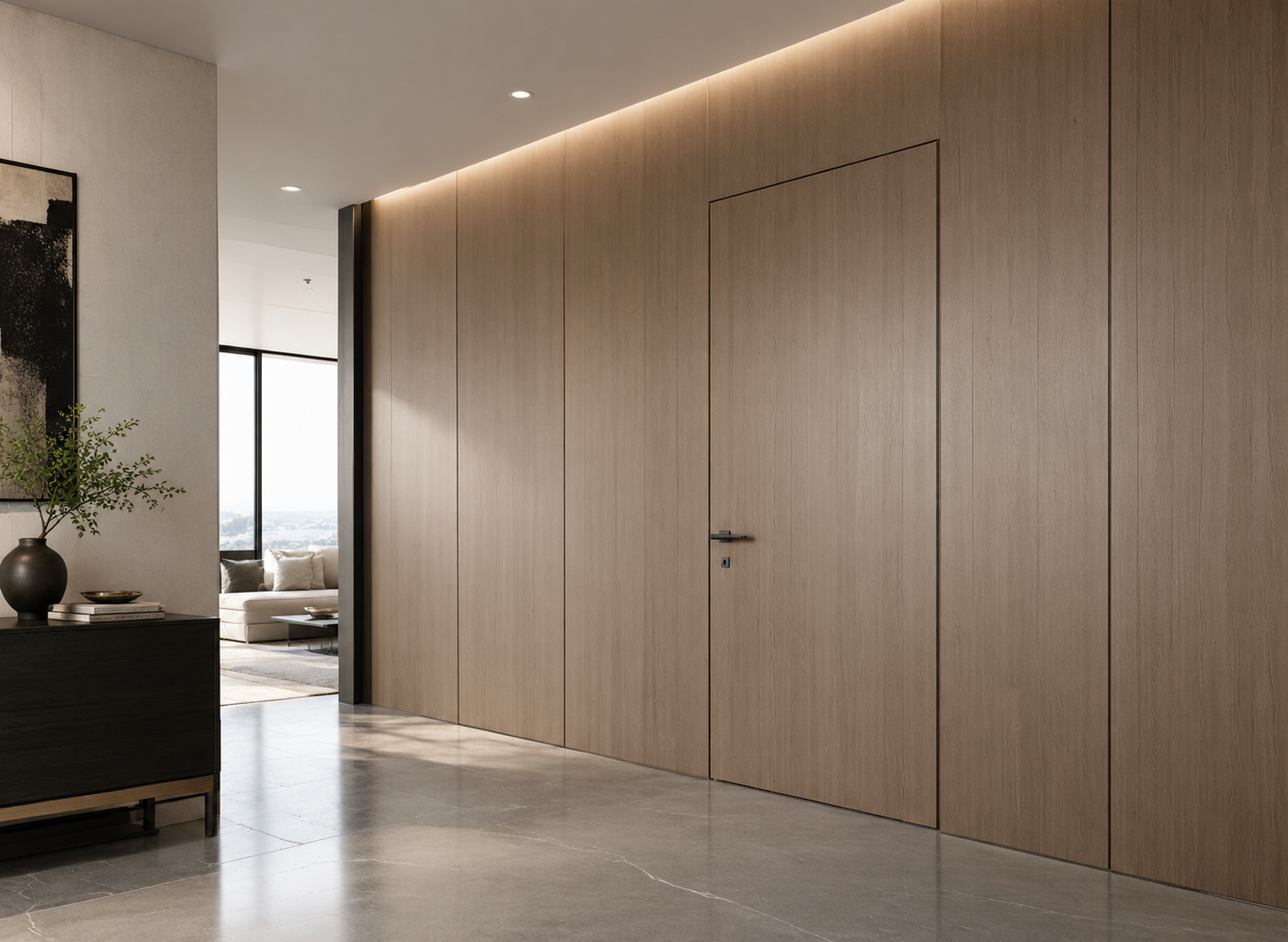 Hidden Wooden Door Integrated with Modern Interior