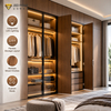 Custom Wooden Wardrobe with Integrated LED Lighting for Bedrooms