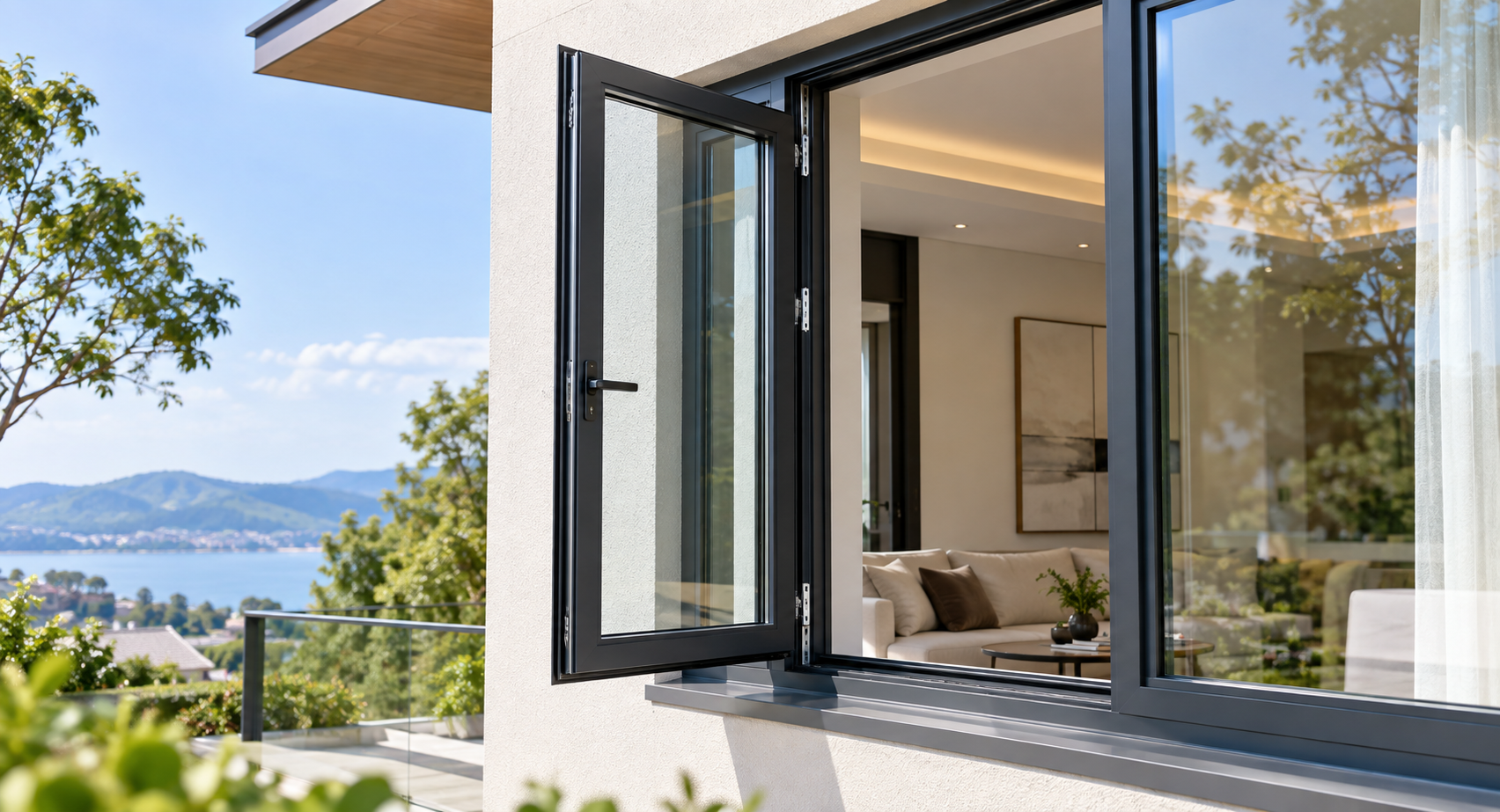 Custom Aluminum Casement Window with Side Hinged Opening