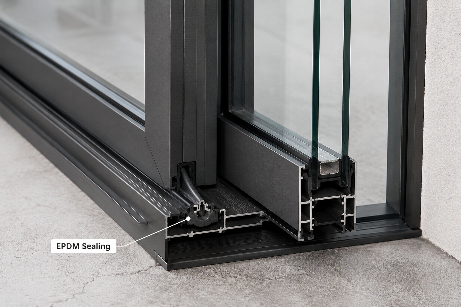 EPDM sealing components help improve air and water resistance around the sliding panels..png