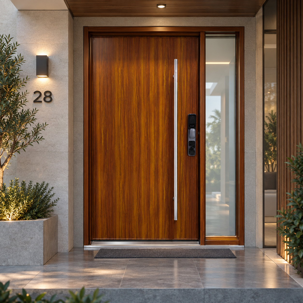 Custom Wood Veneer Entry Door for Modern Villa