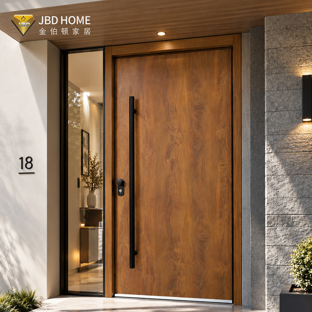 Custom Wood Veneer Entry Door for Modern Villa Projects